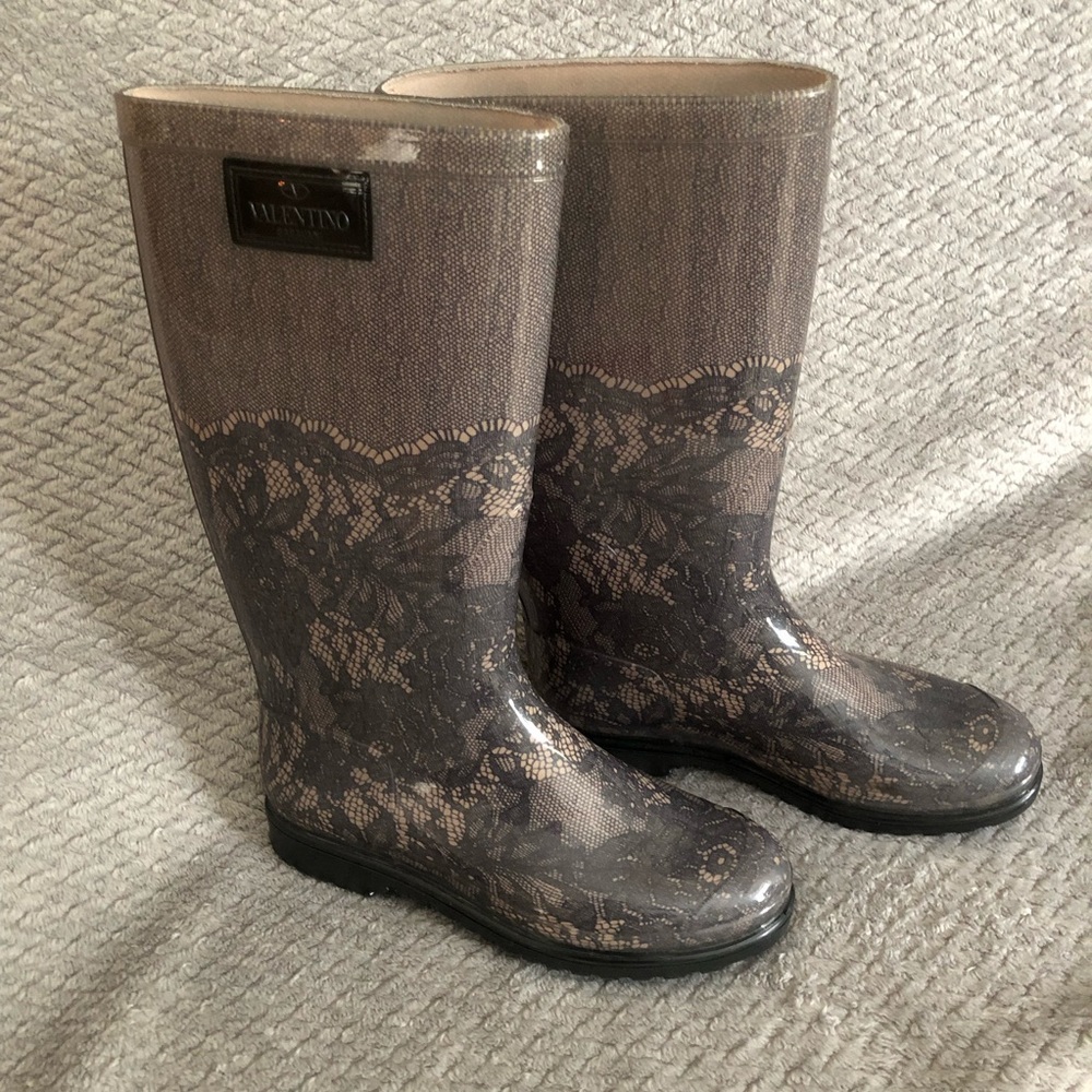 Valentino Lace Rubber Rain Boot Boots 7 37
